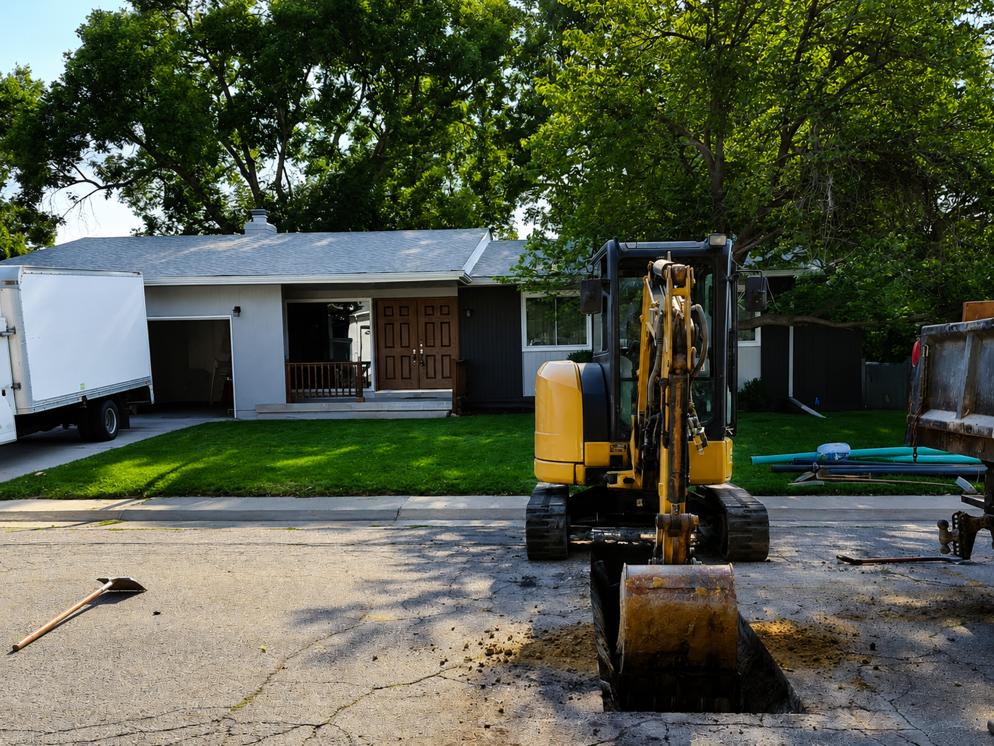 Excavator working a street cut